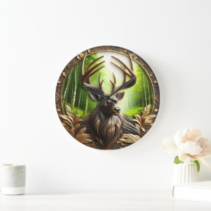 Grande Horloge Ronde Pâturage De Cerfs Dans La Forêt