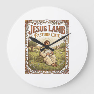 Grande Horloge Ronde Pâturage de Jésus agneau Mignon Pâturage de Jésus