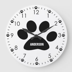 Grande Horloge Ronde Paw Chien Personnalisé