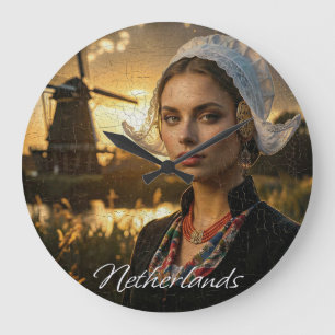 GRANDE HORLOGE RONDE PAYS-BAS - PEINTURE À L'HUILE