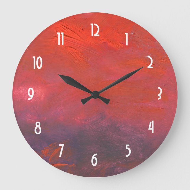 Grande Horloge Ronde Paysage Abstrait violet et rouge vif (Recto)