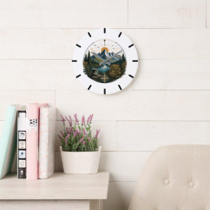 Grande Horloge Ronde Paysage artistique d'aventure sauvage alpine vinta