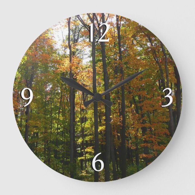 Grande Horloge Ronde Paysage d'automne de forêt ensoleillée (Recto)