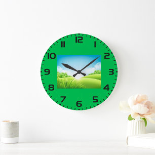 Grande Horloge Ronde Paysage de champ vert ensoleillé