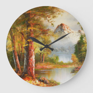 Grande Horloge Ronde Paysage de montagne et de rivière art