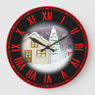 Grande Horloge Ronde Paysage de Noël