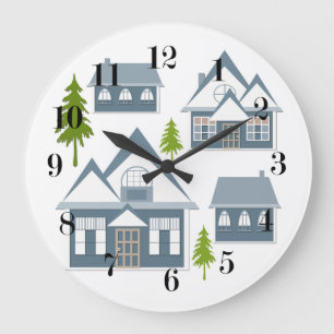 Grande Horloge Ronde Paysage de Noël joyeux en hiver sans couture maiso