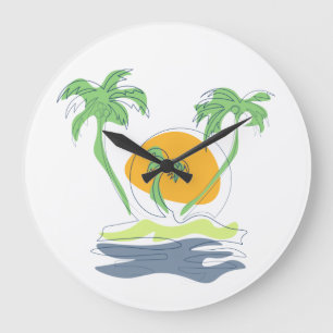 Grande Horloge Ronde Paysage de plage d'île tropicale. Contour d'un pal