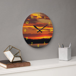 Grande Horloge Ronde Paysage Dramatique Orange Sunset
