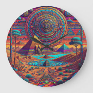 Grande Horloge Ronde Paysage égyptien psychédélique