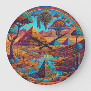 Grande Horloge Ronde Paysage Égyptien Psychedélique
