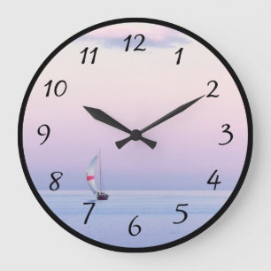 Grande Horloge Ronde Paysage marin pastel avec un voilier