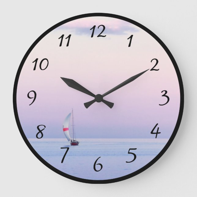 Grande Horloge Ronde Paysage marin pastel avec un voilier (Recto)