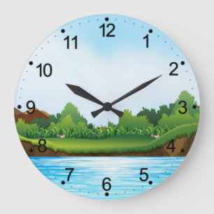 Grande Horloge Ronde Paysage naturel avec réservoir de rivière-22805