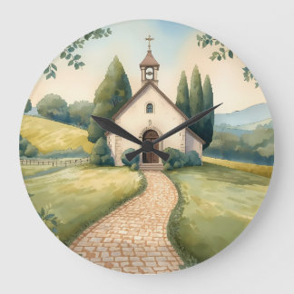 Grande Horloge Ronde Paysage Pastel du Chemin de la Chapelle Cottagecor