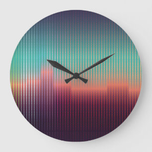 Grande Horloge Ronde Paysage urbain numérique, carrés colorés.
