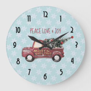 Grande Horloge Ronde Peace Love & Joy Toy Truck Joyeux Noël