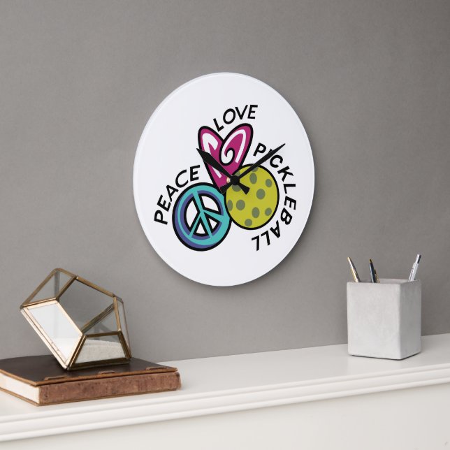 Grande Horloge Ronde Peace Love Pickleball (Bureau)