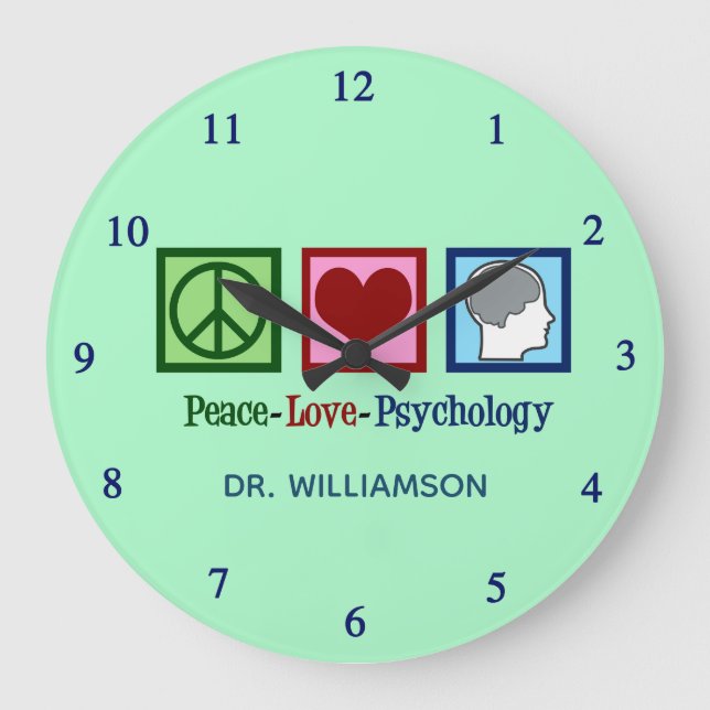 Grande Horloge Ronde Peace Love Psychology mignon Psychologue Office (Recto)