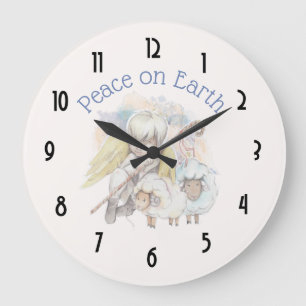 Grande Horloge Ronde Peace on Earth Angel Shepherd and Lambs