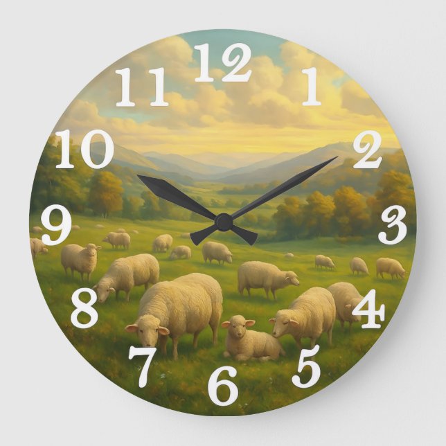 Grande Horloge Ronde Peaceful sheep in pastoral meadow (Recto)