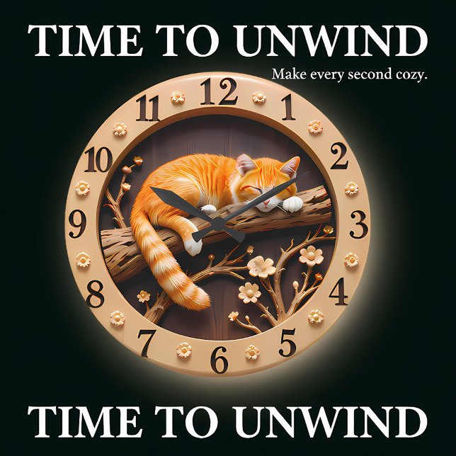 Grande Horloge Ronde Peaceful Sleeping Orange Tabby Cat (Créateur téléchargé)