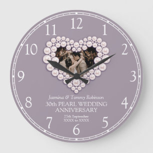 Grande Horloge Ronde Pearl photo heart 30th wedding anniversary numbers