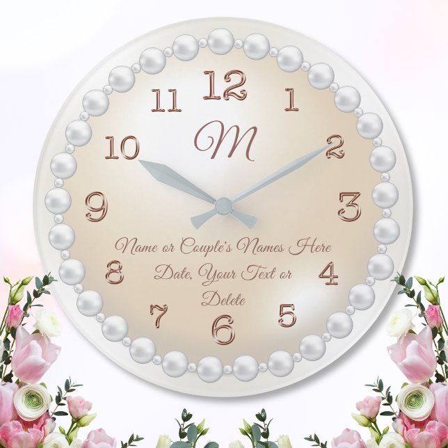 Grande Horloge Ronde Pearls monogrammed on Pearl Clock, personalized (30th Anniversary Gift for wife, couple. Thirtieth wedding anniversary gift. 30tg wedding anniversary)