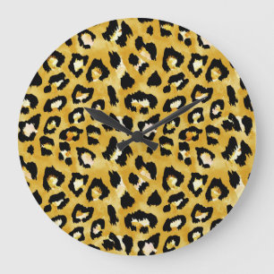 Grande Horloge Ronde Peau d'animal, Aquarelle Léopard sans voile.