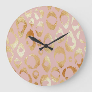 Grande Horloge Ronde Peau léopard, texture or rose