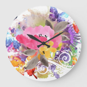 Grande Horloge Ronde Peau rose et violet sur