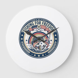 Grande Horloge Ronde Pêche à la liberté Patriotique Patriotique Hobby V
