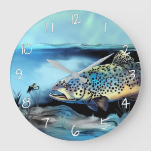 Grande Horloge Ronde Pêche à la mouche de la truite arc-en-ciel