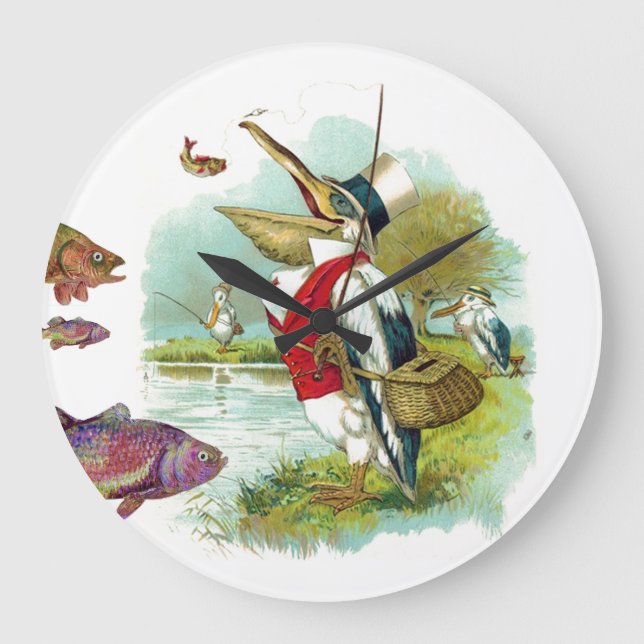 GRANDE HORLOGE RONDE PÊCHE AU HÉRON (Recto)
