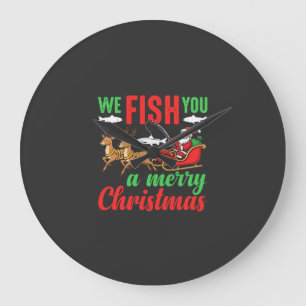 Grande Horloge Ronde Pêche de Noël Joyeux Poisson Vous