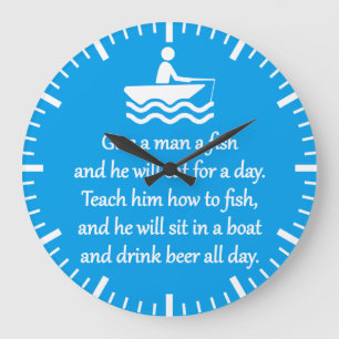 Grande Horloge Ronde Pêche et bière - Sarcastique Zen Phrase