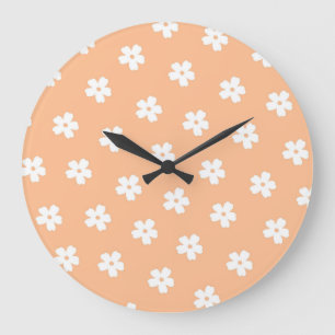 Grande Horloge Ronde Pêche fantaisiste et floral blanc rétro, joyeux