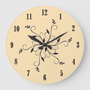 Grande Horloge Ronde Pêche solide avec chiffres et accent noirs