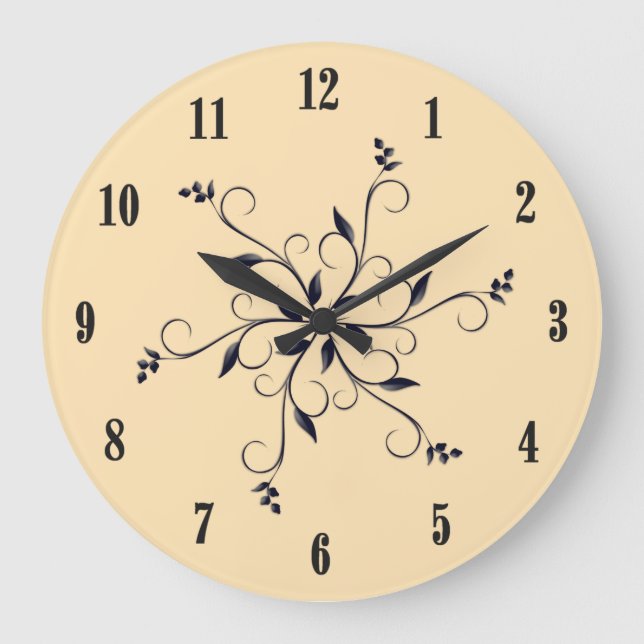 Grande Horloge Ronde Pêche solide avec chiffres et accent noirs (Recto)