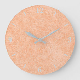 Grande Horloge Ronde Pêcher Fuzz Faux Cuir