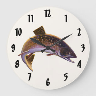Grande Horloge Ronde Pêcheur de truite vintage, Pêcheur de pêche sporti