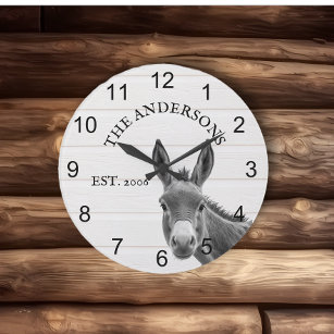 Grande Horloge Ronde Peeking Donkey Cute personnalisée