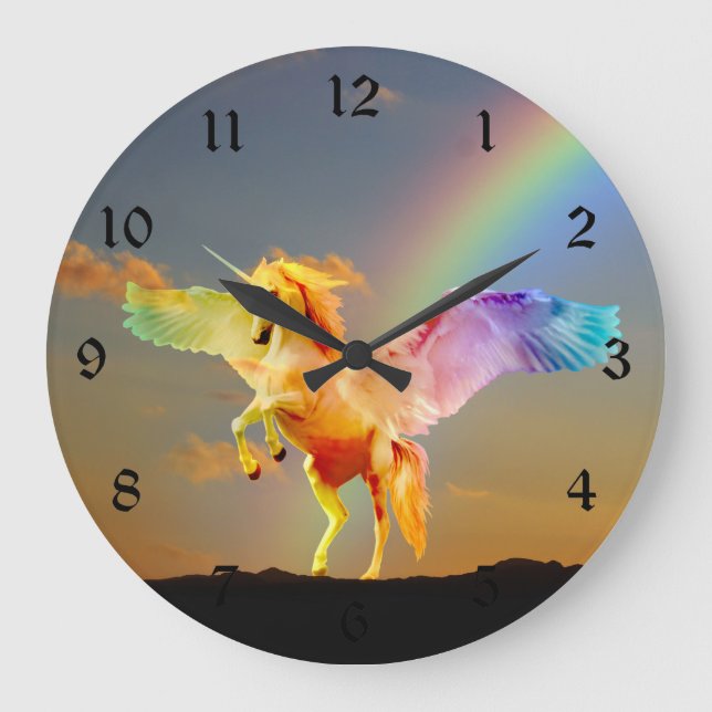 Grande Horloge Ronde Pégasus à licorne arc-en-ciel (Recto)