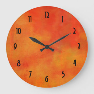 Grande Horloge Ronde Peinture Abstraite moderne en orange