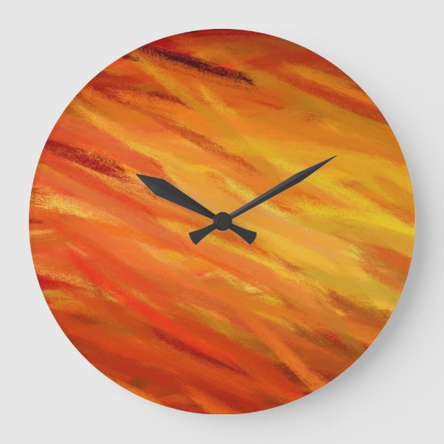 Grande Horloge Ronde Peinture Abstraite orange jaune (Recto)