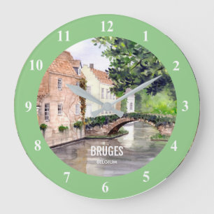 Grande Horloge Ronde Peinture aquarelle de Bruges par Farida Greenfield