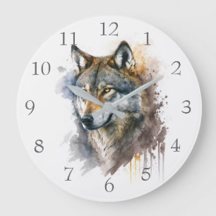 Grande Horloge Ronde Peinture aquarelle Wolf