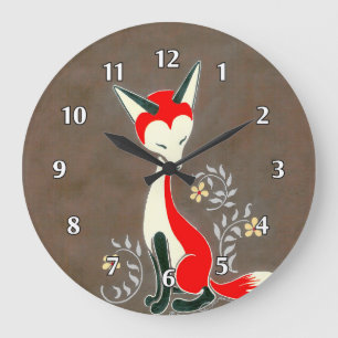Grande Horloge Ronde Peinture Artsy moderne mignonne de Fox