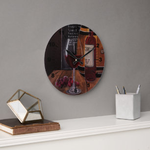 Grande Horloge Ronde Peinture au vin rouge par Alfred Fox