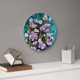 Grande Horloge Ronde Peinture de bouquet printanier par Alfred Fox